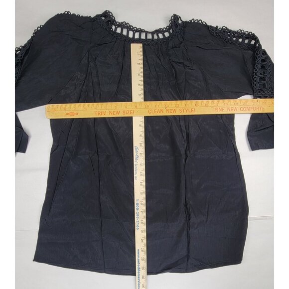 Blouse Black Cold Shoulder Bell Open Lace Sleeve Womens Med New in Bag - Picture 7 of 7